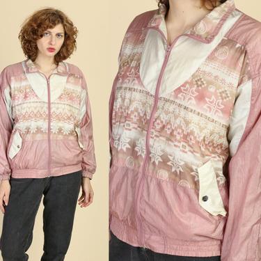 Retro 80s Pink Windbreaker - Medium | Vintage Pastel Southwest Track Suit Jacket 