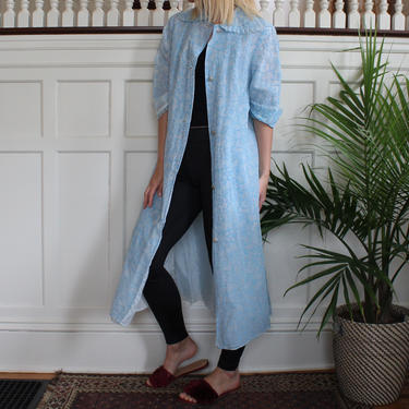 Vintage 50s 60s Sheer Pastel Blue Lace Long Maxi Length Kimono Robe Women's Size XS S 