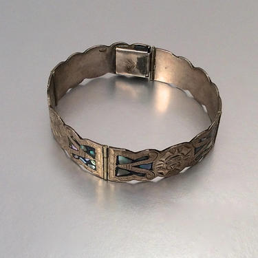 Vintage 60s Bracelet | 1960's Mixed Metals Mexican Link Bracelet | Abalone Inlay | Tonalpohualli | Made in Mexico | Aztec Indigenous Folk 