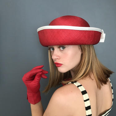 Vintage 80s does 50s Red Breton Hat w/ Bow 