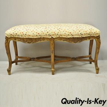 Antique French Country Provincial Louis XV Style 6 Leg Upholstered Window Bench