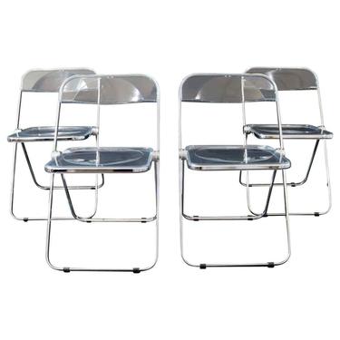Mid Century Modern Set 4 Lucite Chrome Folding Side Chairs Italy 1960s Castelli 