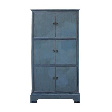 Chinese Distressed Gray Lacquer Narrow 3 Shelves Storage Cabinet cs5371E 