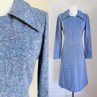 Vintage Blue Wool Tweed Dress / XS-S 