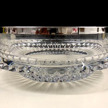 Gorham Crystal Serving Bowl with Labels Silverplate Rim West Germany 7.5”D 