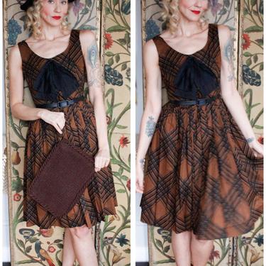 1950s Dress // Window Pane Plaid Dress // vintage 50s dress 