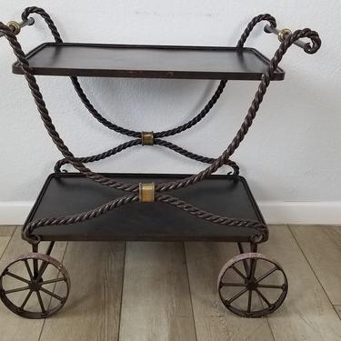 Vintage Out- Inside  Hand Forged Metal And Accent Brass  Bar Cart . 
