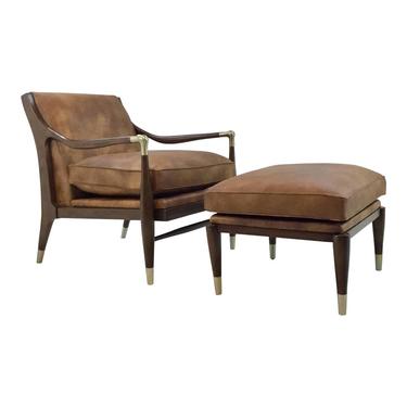 Mid-Century Modern Style Meastra Leather Chair and Ottoman By: Thomasville