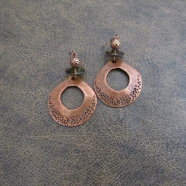 Hammered copper earrings, geometric earrings, unique mid century modern earrings, ethnic earrings earrings, bohemian earrings, statement 2 
