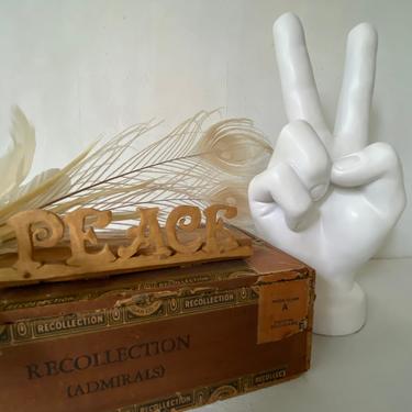 Vintage Peace Hand, White Hand With Peace Fingers, Large Hand Sculpture, Plaster Or Resin 