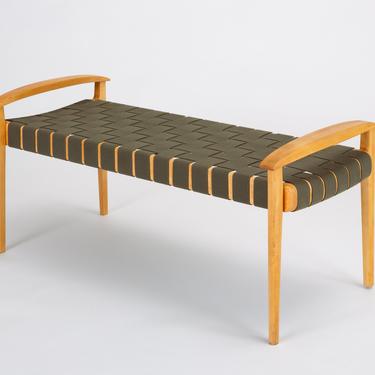 American-Made Maple Bench with Woven Seat by Tom Ghilarducci