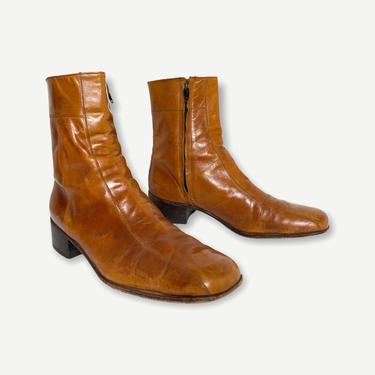 Vintage 1960s/1970s FLORSHEIM Leather Ankle Boots ~ size 11 to 12 B ~ Shoes ~ Zipper / Zip-Up ~ Beatle / Mod / Western 