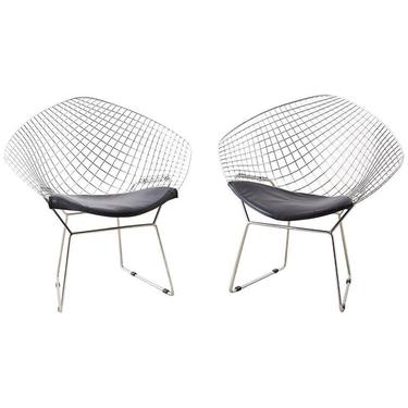 Pair of Chrome Diamond Chairs after Harry Bertoia by ErinLaneEstate