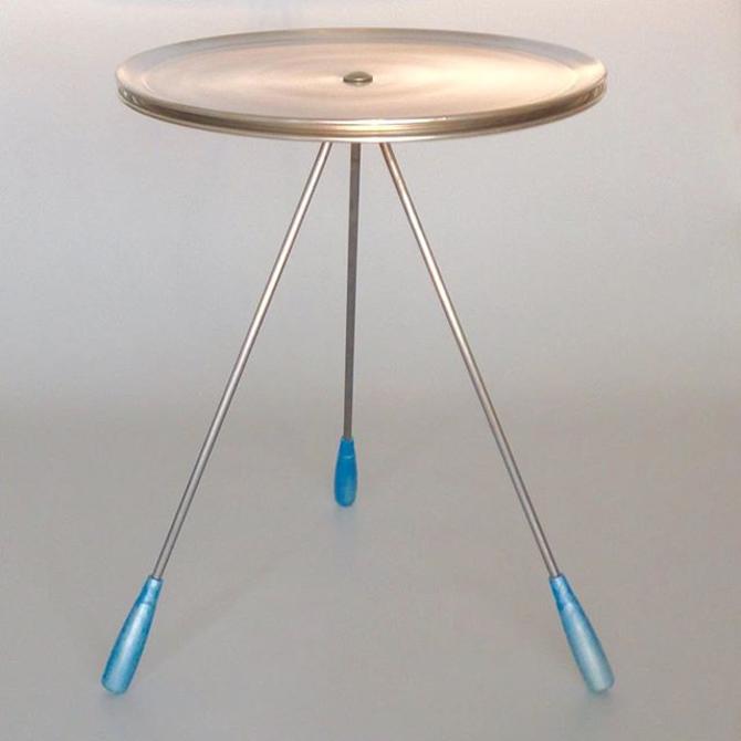 Space Age Side Table... Bright and light...22 inches in height and 17 inches in diameter...Available at the Etsy store for $160.00.