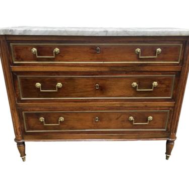 French Louis XVI Style Marble Top Walnut Commode - 19th C
