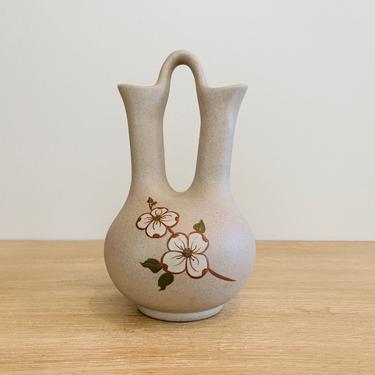 Mid Century Pigeon Forge Pottery Ceramic Double Wedding Vase with Dogwood Flowers 