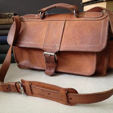Leather Handbag Briefcase Crossbody Buckle Bag Satchel Artisan Sienna Brown Mini Briefcase 