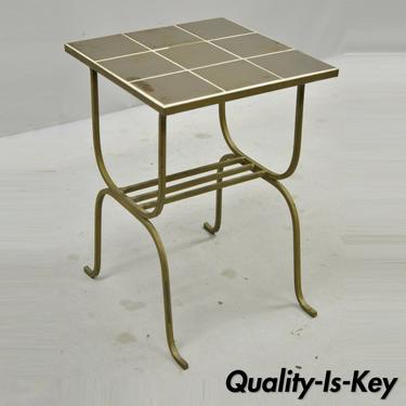Antique Art Nouveau Gold Ceramic Tile Top Wrought Iron Accent Side Table