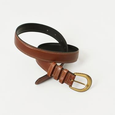 vintage brown leather belt with brass buckle, size M 