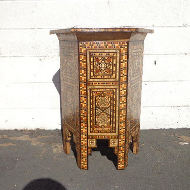 Antique Moroccan Table Lane Drum Table Stool Colorful Chinoiserie Brass Bohemian Boho Chic Regency Nightstand Chinese Chippendale Accent 
