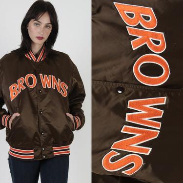 Vintage 80s Cleveland Browns Starter Jacket / 1980s NFL Football Orange Spell Out Satin Bomber Jacket Large L 