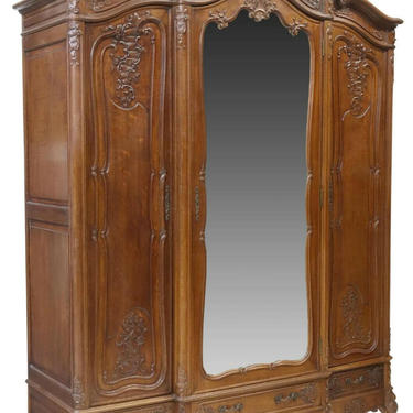 Armoire, Mirrored, Breakfront, French Louis XV Style, Crest, Doors, Early 1900s!