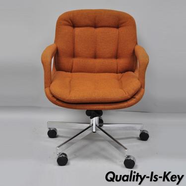 Vintage Mid Century Modern Orange Tufted Chrome Office Desk Chair by Patrician