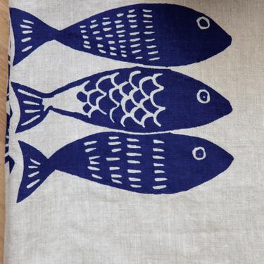 Linen fabric Tea Towel, Scandinavian Fish, Kitchen, Minimalist print, Hostess gift, Housewarming gift, Unpaper Towels 