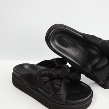 GANNI Black Knotted Slide Sandals (38)