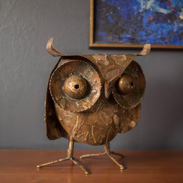 Mid Century Abstract Curtis Jere Brutalist Metal Owl Sculpture for Artisan House 