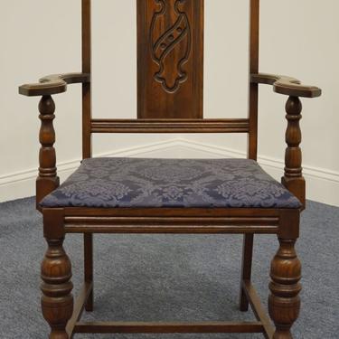 Vintage Antique English Revival Gothic Jacobean Dining Arm Chair 