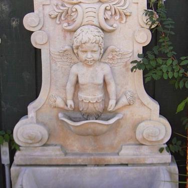Wall Fountain | Hand-Carved Stone | Italianate Garden Art | Architectural Accent