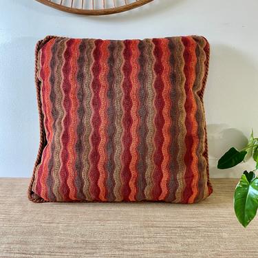 Vintage Throw Pillow - Large Swirl Stripe Textured Throw Pillow with Rope Trim - Copper, Rust, Brown, Green - 19