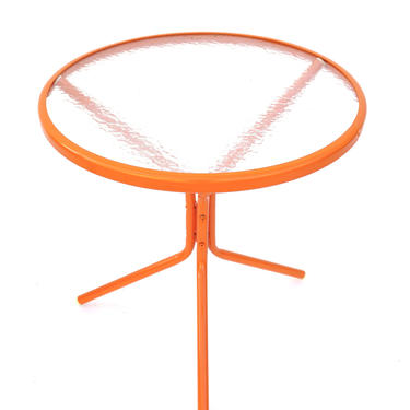 Vintage Orange Metal &amp; Glass Round Perfect Patio / Side Tables || TWO AVAILABLE || Convenient Indoor/Outdoor Accent Tables | Made in U.S.A. 