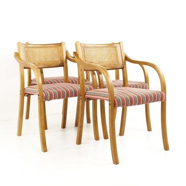 Thonet Style Mid Century Rattan and Bentwood Arm Chairs - Set of 4 - mcm 