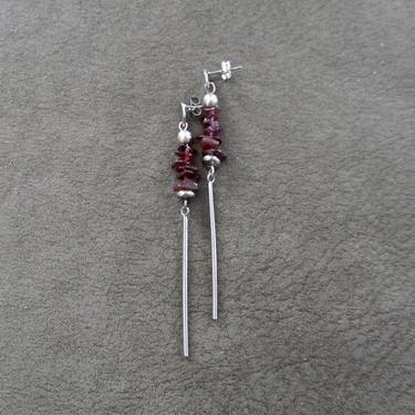 Garnet earrings, silver minimalist earrings, Long dangle earrings, simple unique earrings, ethnic earrings, boho chic earrings, bohemian 