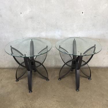 Pair of Metal &amp; Glass Mid Century Side Tables