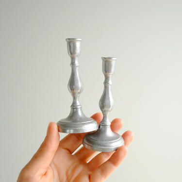 Vintage Small Pewter Candle Holders, 4&amp;quot; Candlesticks, Tiny Candle Holder Pair by Wilton Columbia 
