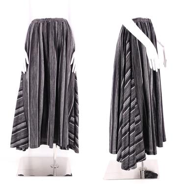 80s ISSEY MIYAKE Plantation skirt / vintage 1980s striped cotton gored full skirt sz M- L Japan 