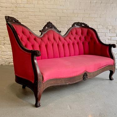 RARE Louis XV French Antique SETTEE / Sofa in Original Hot Pink Upholstery 