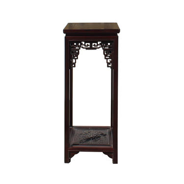 Chinese Huali Dark Brown Square Carving Plant Stand Pedestal Table cs4215E 
