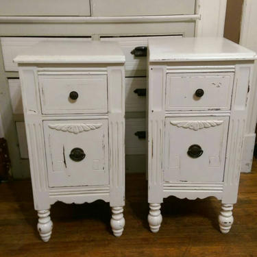 SOLD Custom Order a Set Vintage Nightstands Ornate Carved French Provincial  Shabby Cottage Chic Custom Painted Furniture 