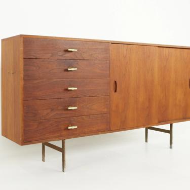 Knoll Style Mid Century Teak and Chrome Sliding Door Sideboard Credenza - mcm 