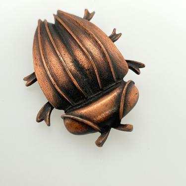 Vintage J.J. Modernist Copper Bug Beetle Insect Pin Brooch Retro Signed 