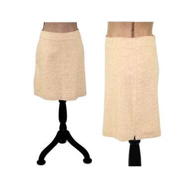 Short A-Line Mini Skirt Women Small Medium, Ecru Beige Cotton Linen Blend, Minimalist Casual Clothes, 90s Vintage Clothing from Wrapper 