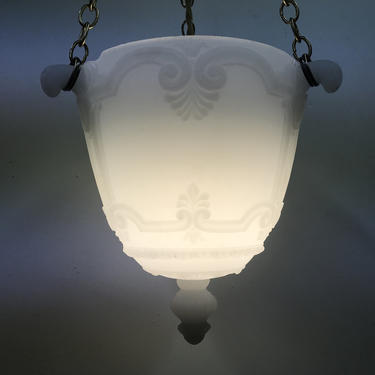 Victorian Electric Light Cast Glass Dome Light 1910 Electric Chandelier Restored 