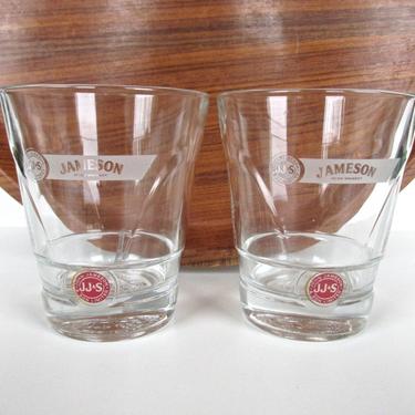 Set Of 2 Jameson Red Label Lowaball Bar Glasses, Vintage John Jameson And Son Irish Whiskey Glass Set 