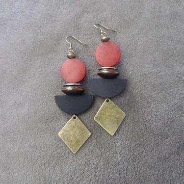 Wooden earrings, Afrocentric earrings, African earrings, bold earrings, statement earrings, geometric earrings, rustic bronze earring rust 