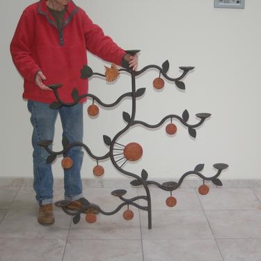 Amazing 47&amp;quot; wide * 45&amp;quot; tall iron tube Tree of Life 9 Candle Holder Wall Art ~ Vtg x-large Partridge in a Pear Tree 9 Candle metal Wall Art 