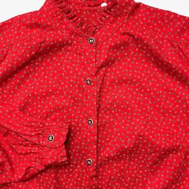 Vintage Women's 100% Cotton Floral Print CALICO Shirt ~ size S to M ~ Ruffle / Prairie Blouse ~ Made in Germany 